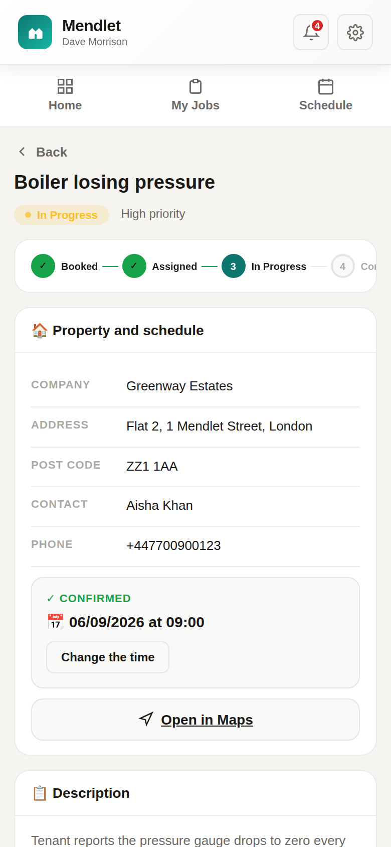 A job in the contractor portal