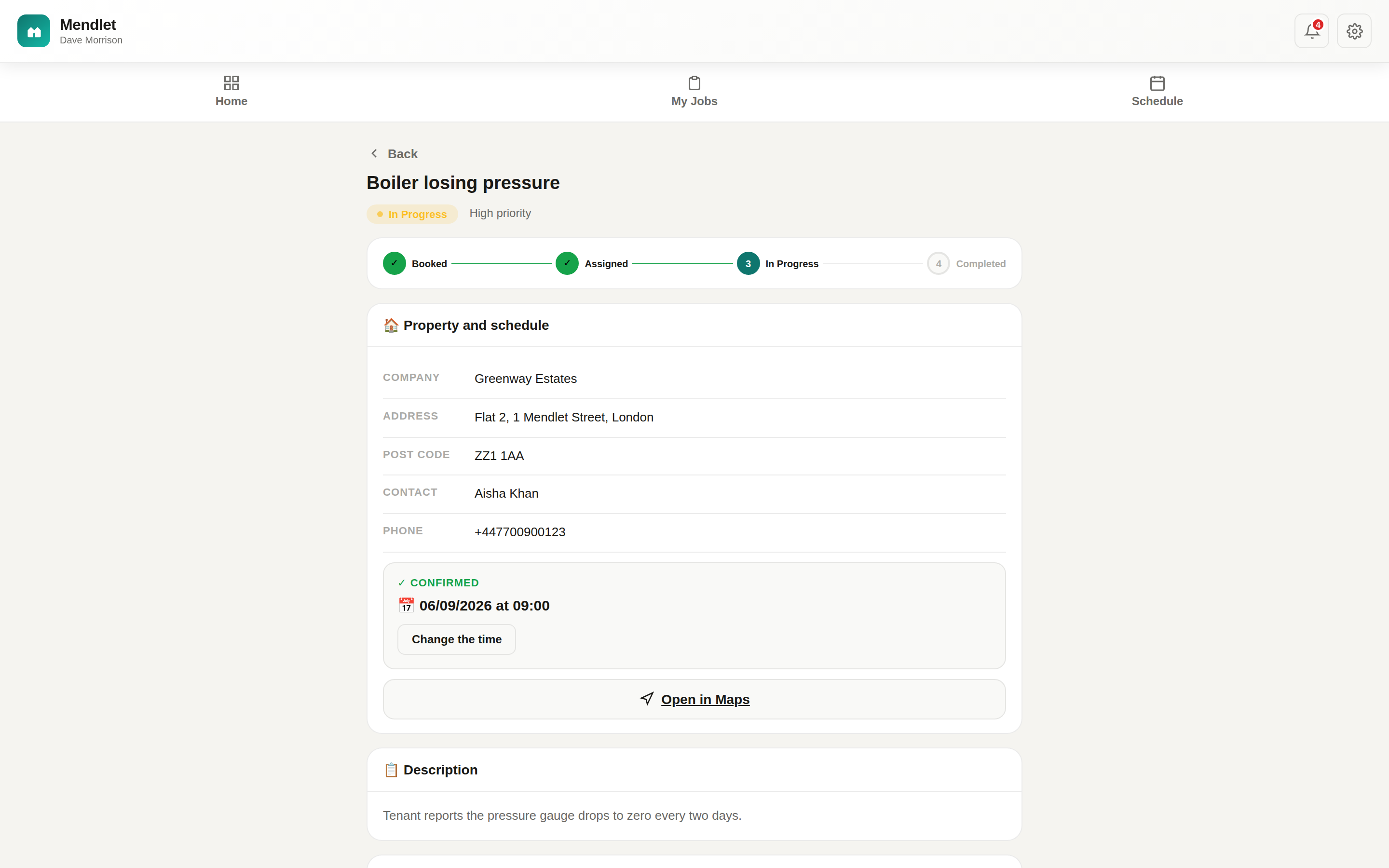 A job's status and update controls