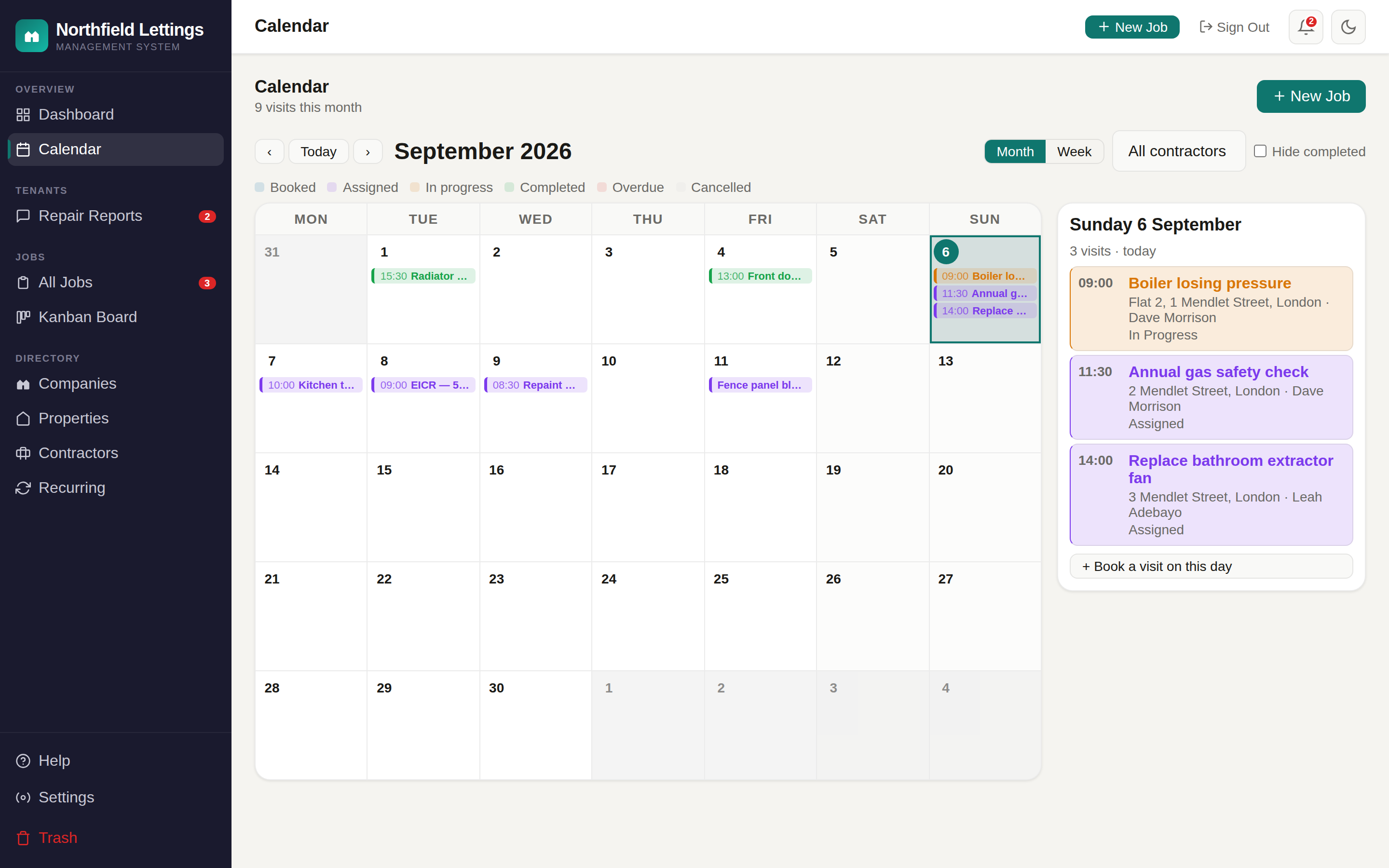 The office calendar with visits by contractor